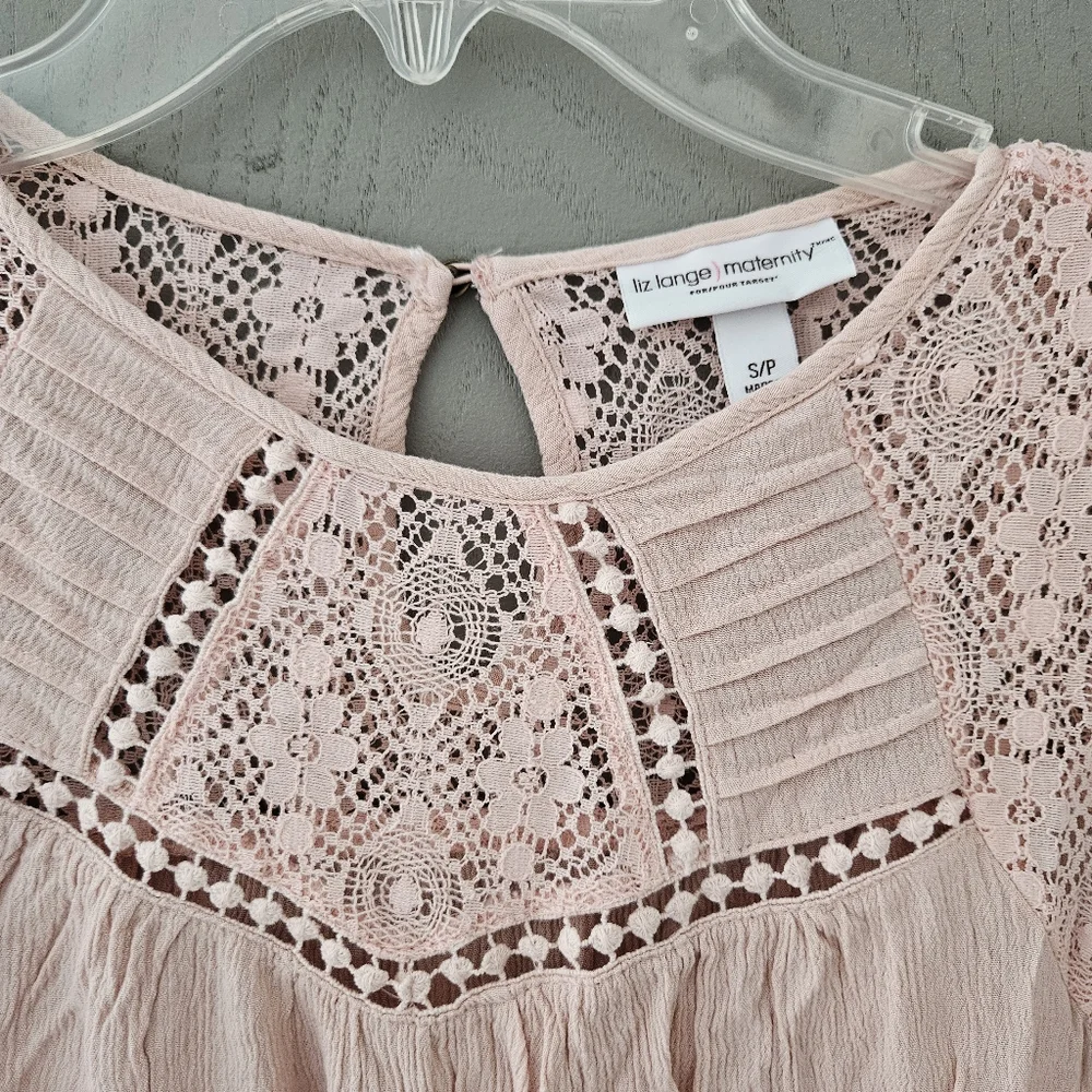 Liz Lange Maternity Pink Leave Top Blouse Small - Picture 2 of 3